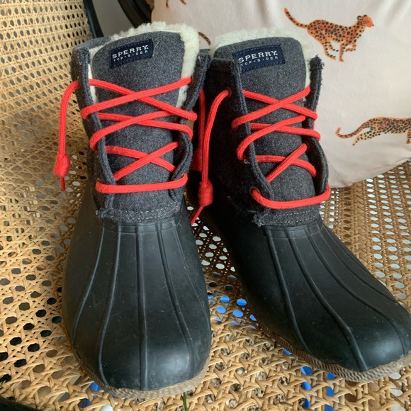 Sperry® for J.Crew Shearwater Flannel Boots – Red Laces, Size 9, 100% Wool - Picture 1 of 8